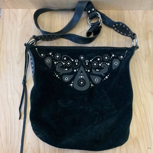 Fossil Suede Bohemian Large Studded Crossbody Bag - Picture 1 of 11